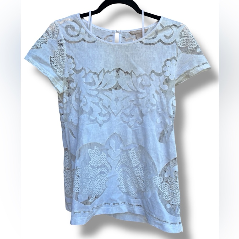 Banana Republic White Lace Short Sleeve Blouse